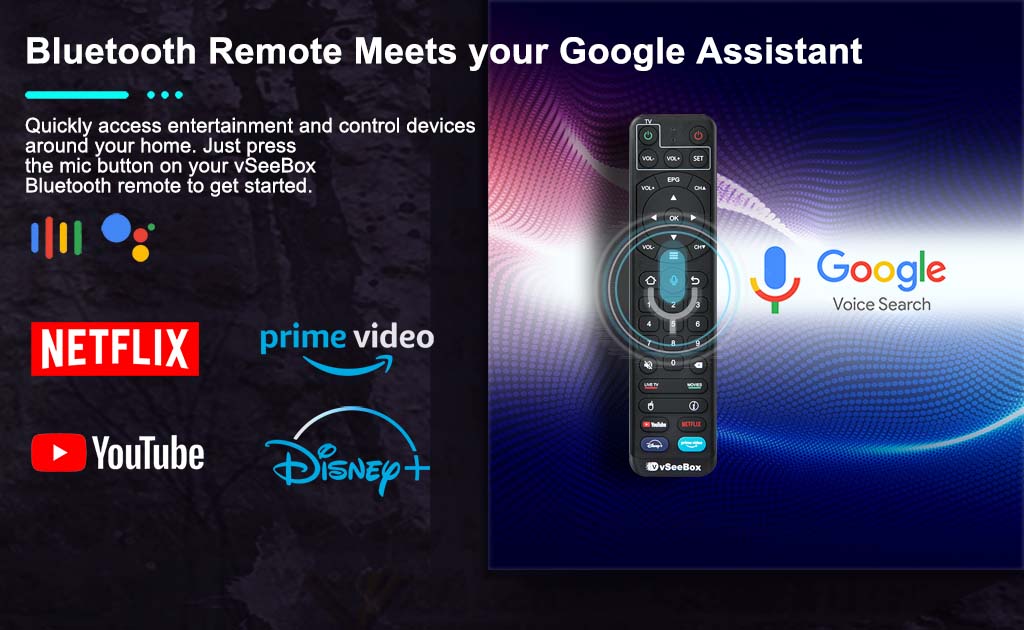 vSeeBox V2 Pro Bluetooth remote meets with your Google Assistant